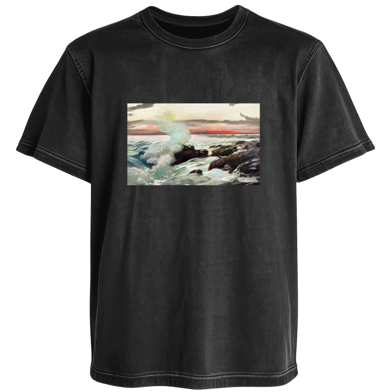 Polera Ola rompiendo al atardecer, Winslow Homer (1900) — Arte marino vintage, olas y costa, pintura del mar y el atardece