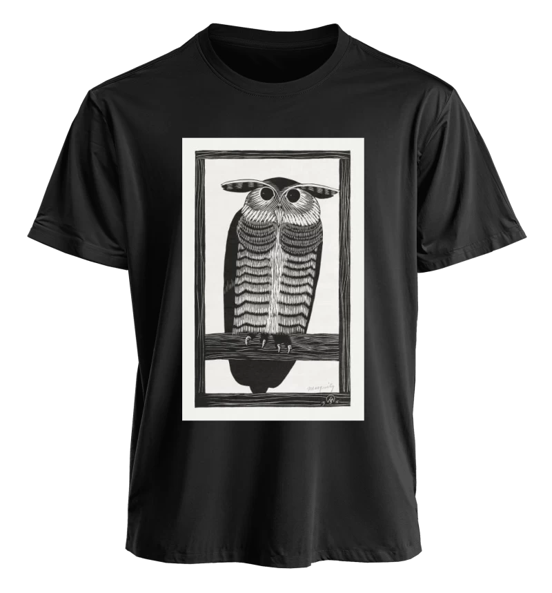 Polera Búho de Samuel Jessurun de Mesquita (1915) — Arte vintage en blanco y negro, aves y naturaleza