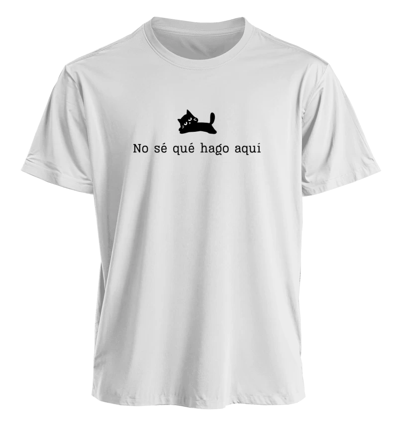 Polera No sé qué hago aquí — Regalo divertido con gato, humor y existencialismo para amigas, original, amigo secreto y cumpleaños