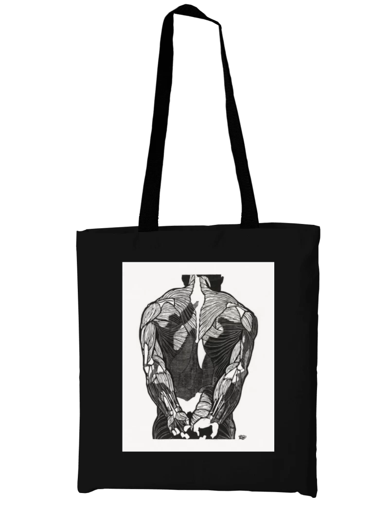 Totebag Estudio anatómico de espalda, Reijer Stolk — Arte vintage en blanco y negro, anatomía y músculos, cuerpo humano, diseño gráfico