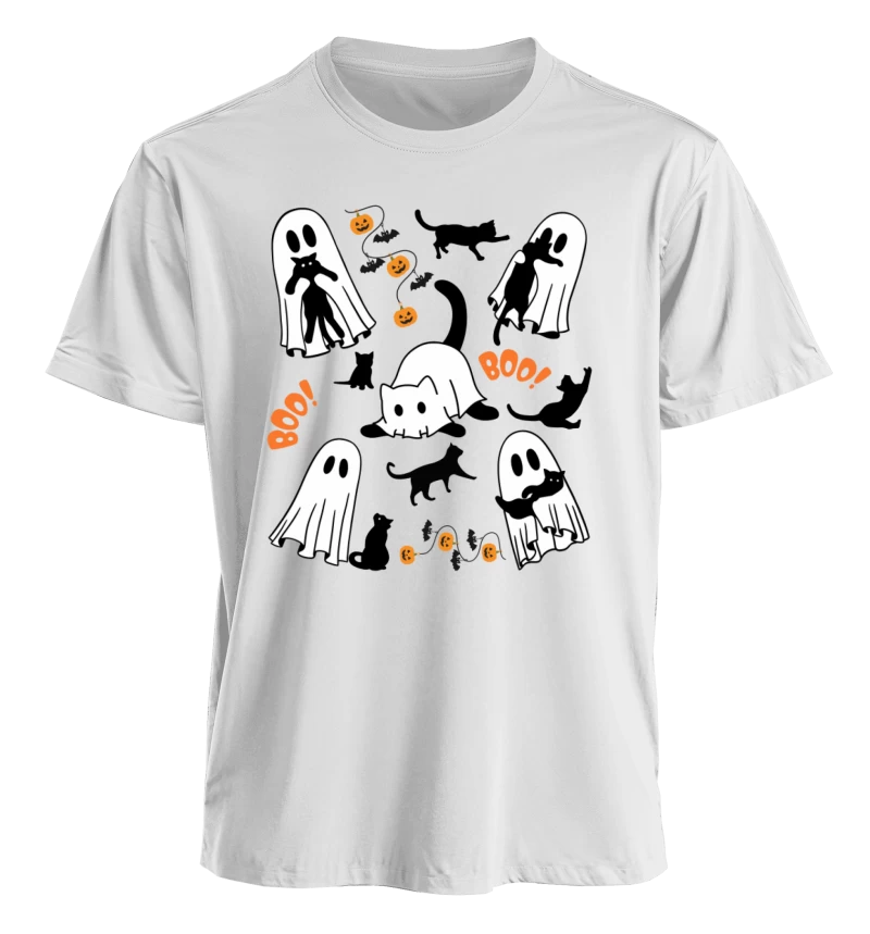 Polera Fantasmas y Gatitos Halloween