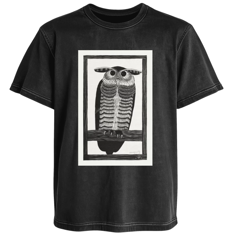 Polera Búho de Samuel Jessurun de Mesquita (1915) — Arte vintage en blanco y negro, aves y naturaleza