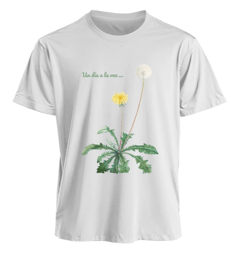 Polera Un día a la vez — Regalo con flor de diente de león, regalo con significado, flor vintage y frase para seguir adelante