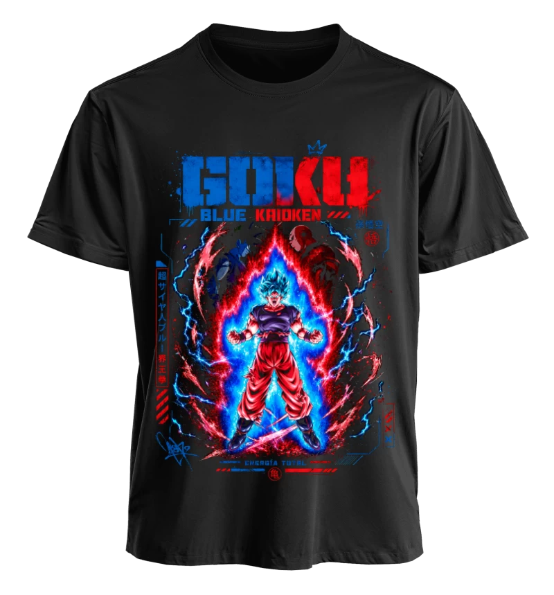 Polera Anime Dragon Ball Goku Blue Kaioken | Frente + Espalda