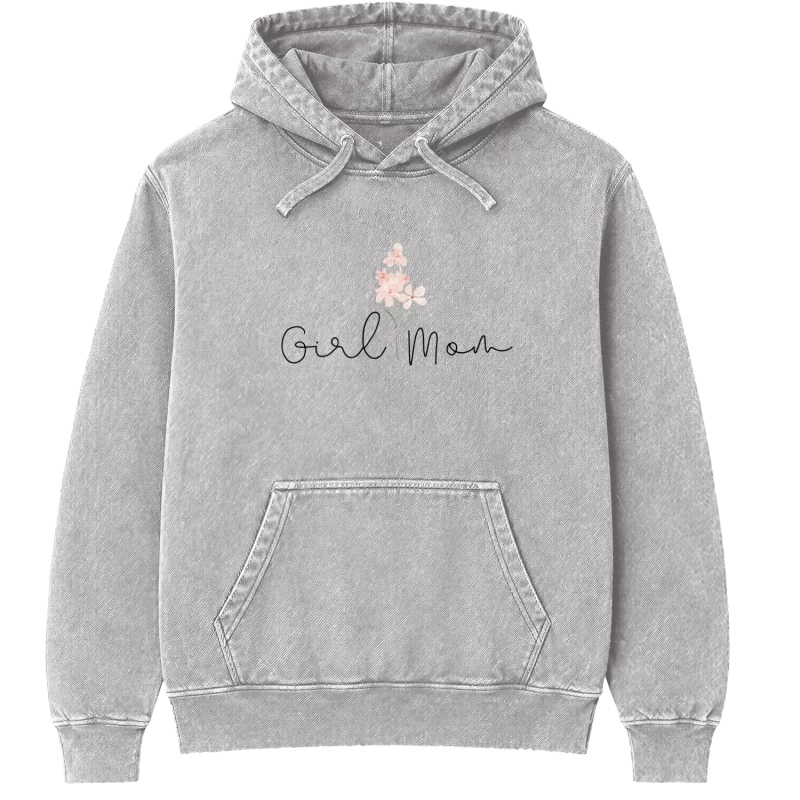Polerón Girl Mom — Regalo para mamá de niñas, diseño delicado con flores, cumpleaños y Día de la Madre