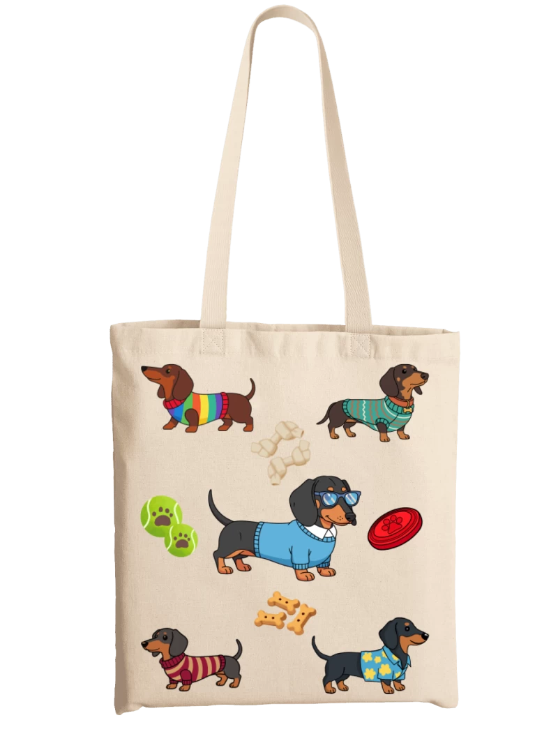 Totebag Perros Salchichas con Ropa