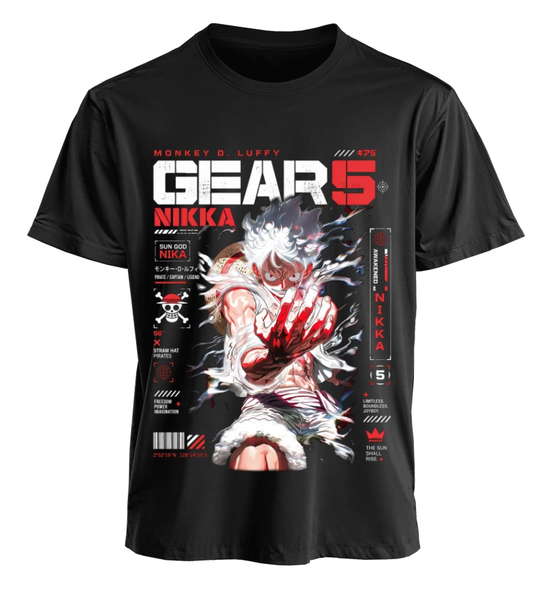 Polera Anime One Piece Luffy Gear 5 | Frente + Espalda