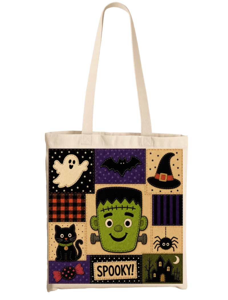 Totebag Imitación Patchwork Frankenstein Spooky