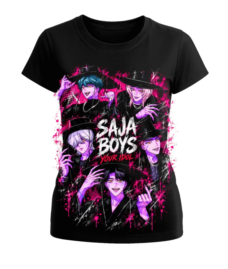 Polera Animación KPop Demon Hunters Saja Boys Your Idol | Frente + Manga