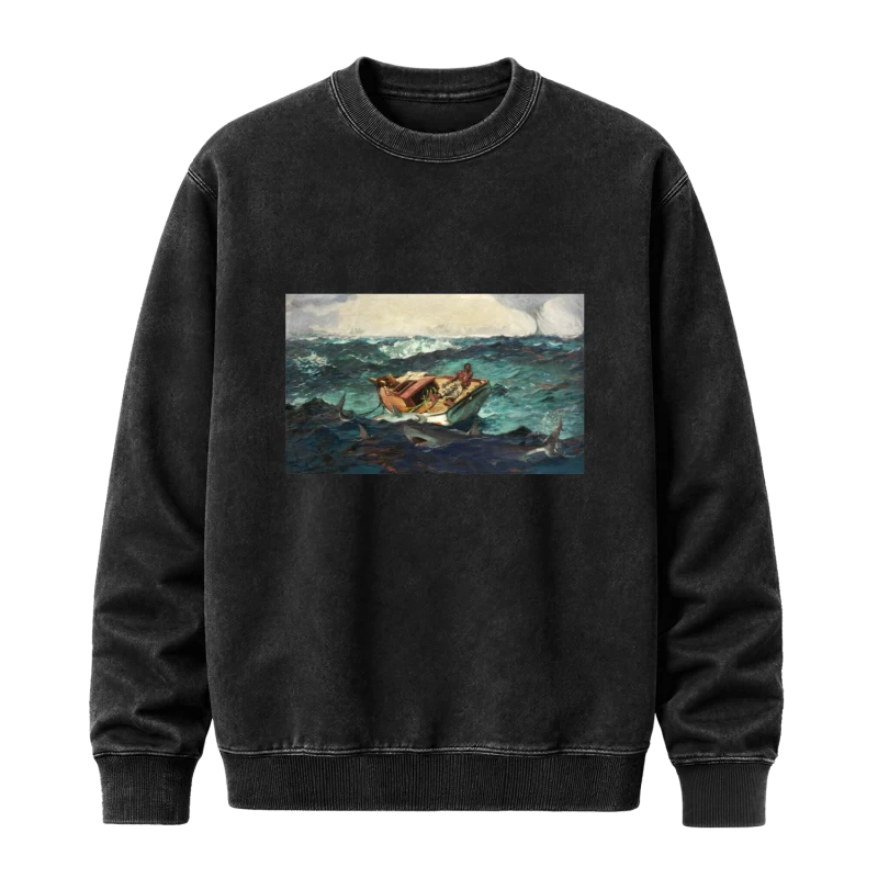 Polerón La Corriente del Golfo, Winslow Homer (1899) — Obra maestra del arte americano, mar, tiburones y tormenta