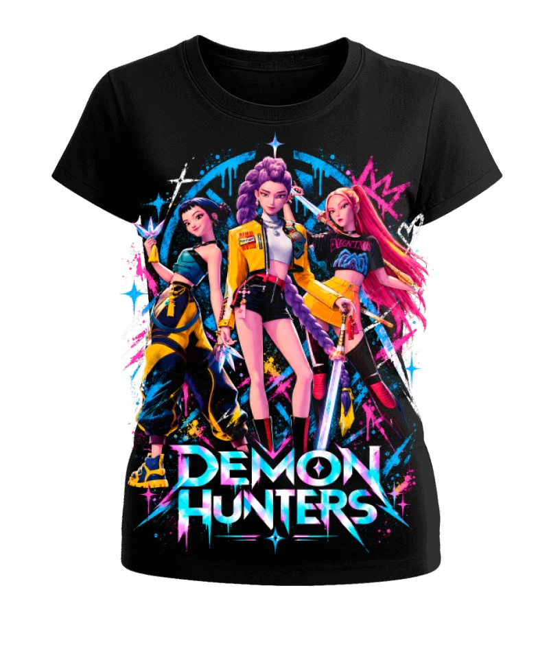 Polera Animación KPop Demon Hunters HUNTR/X | Frente + Manga