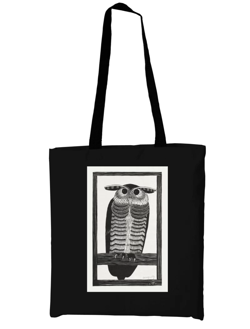 Totebag Búho de Samuel Jessurun de Mesquita (1915) — Arte vintage en blanco y negro, aves y naturaleza