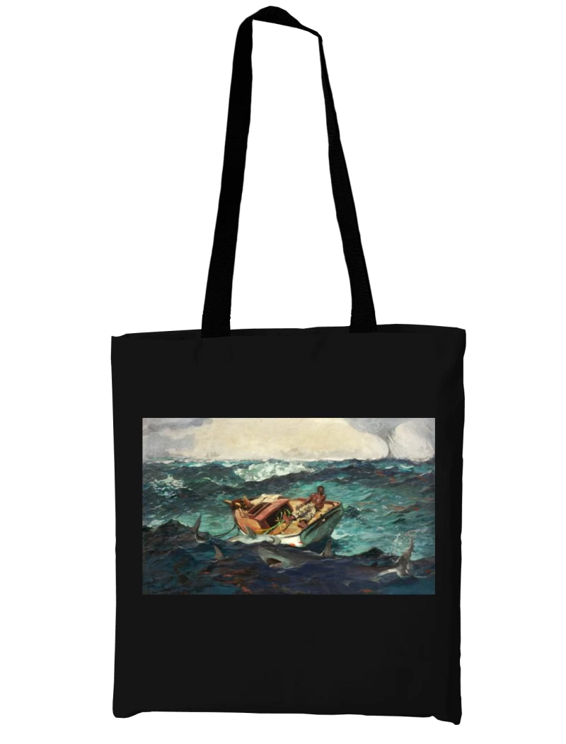Totebag La Corriente del Golfo, Winslow Homer (1899) — Obra maestra del arte americano, mar, tiburones y tormenta