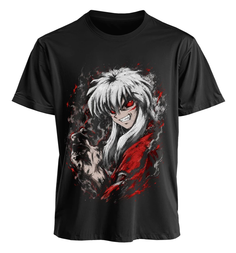 Polera Anime Inuyasha Forma Demoníaca | Frente + Espalda