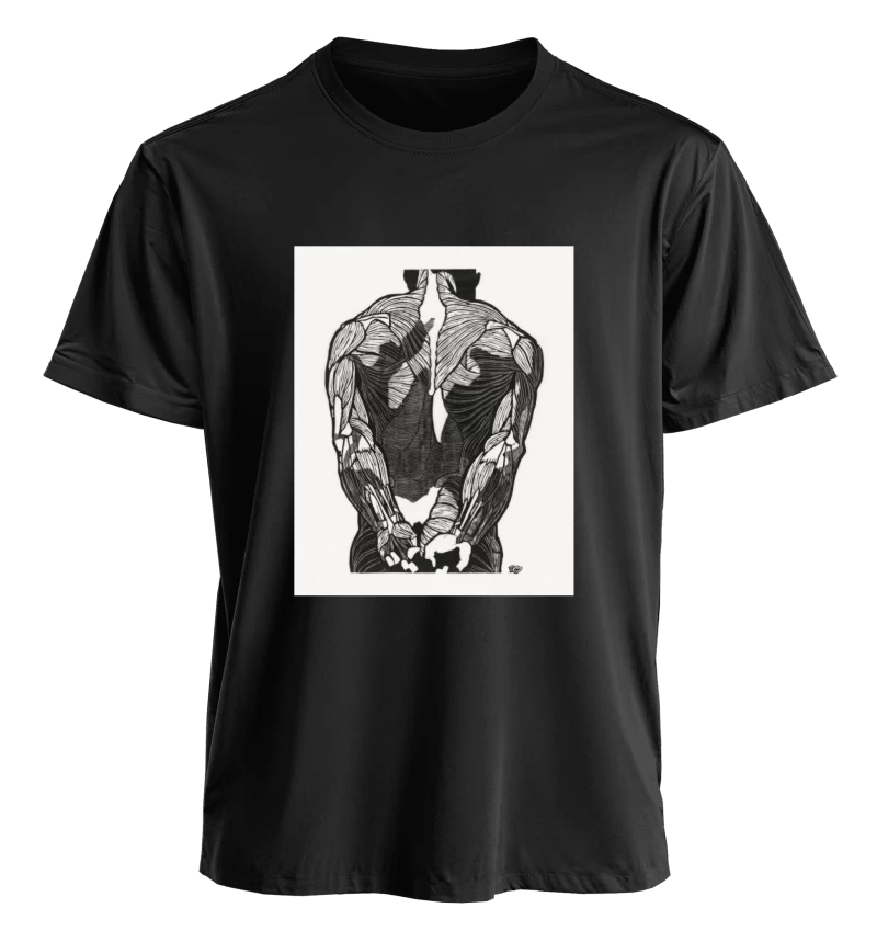 Polera Estudio anatómico de espalda, Reijer Stolk — Arte vintage en blanco y negro, anatomía y músculos, cuerpo humano, diseño gráfico