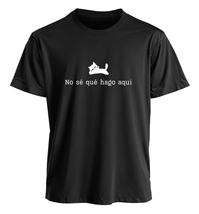 Polera No sé qué hago aquí — Regalo divertido con gato, humor y existencialismo para amigas, original, amigo secreto y cumpleaños