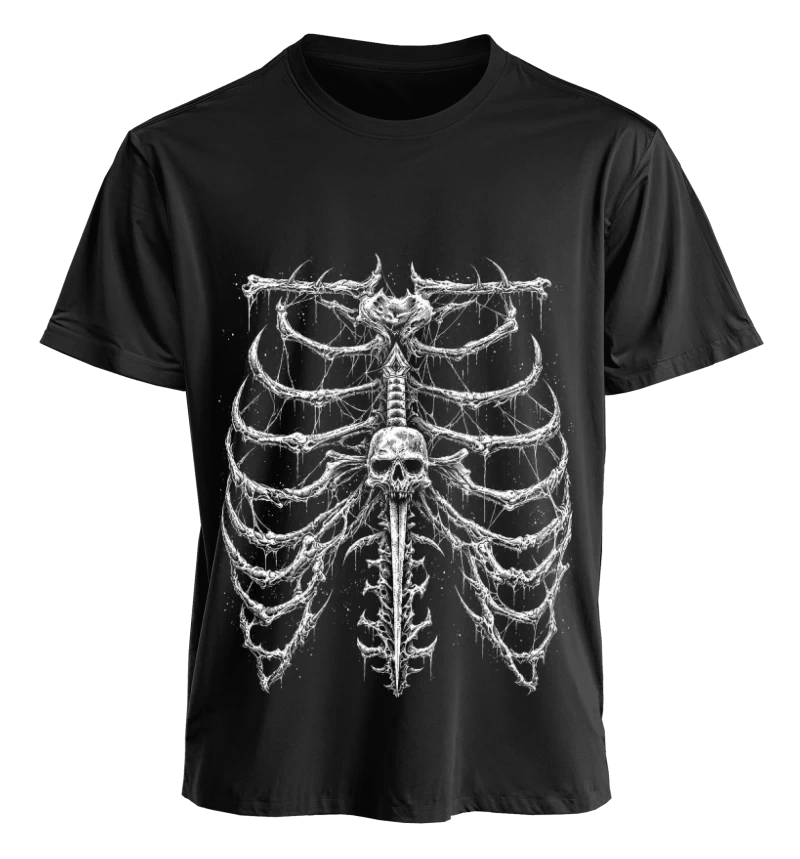 Polera Darkwear Cyber Goth Caja Torácica y Columna Vertebral | Frente + Espalda