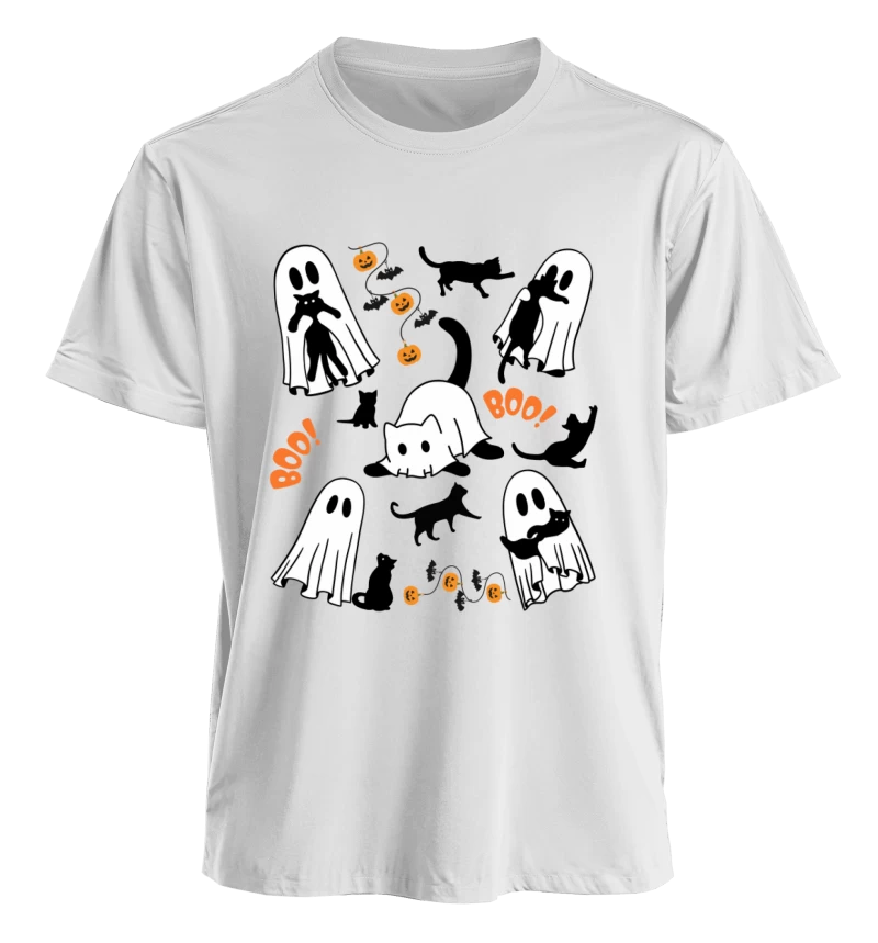 Polera Fantasmas y Gatitos Halloween