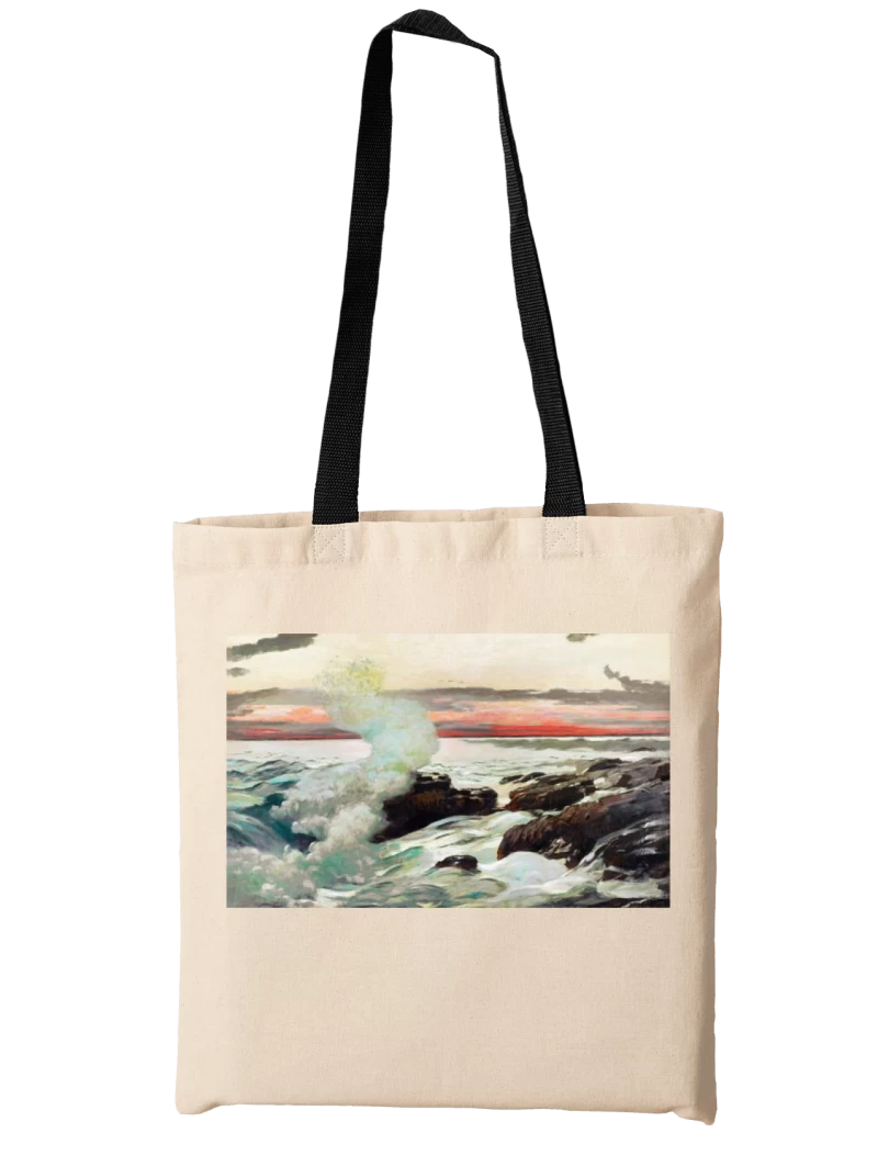 Totebag Ola rompiendo al atardecer, Winslow Homer (1900) — Arte marino vintage, olas y costa, pintura del mar y el atardece