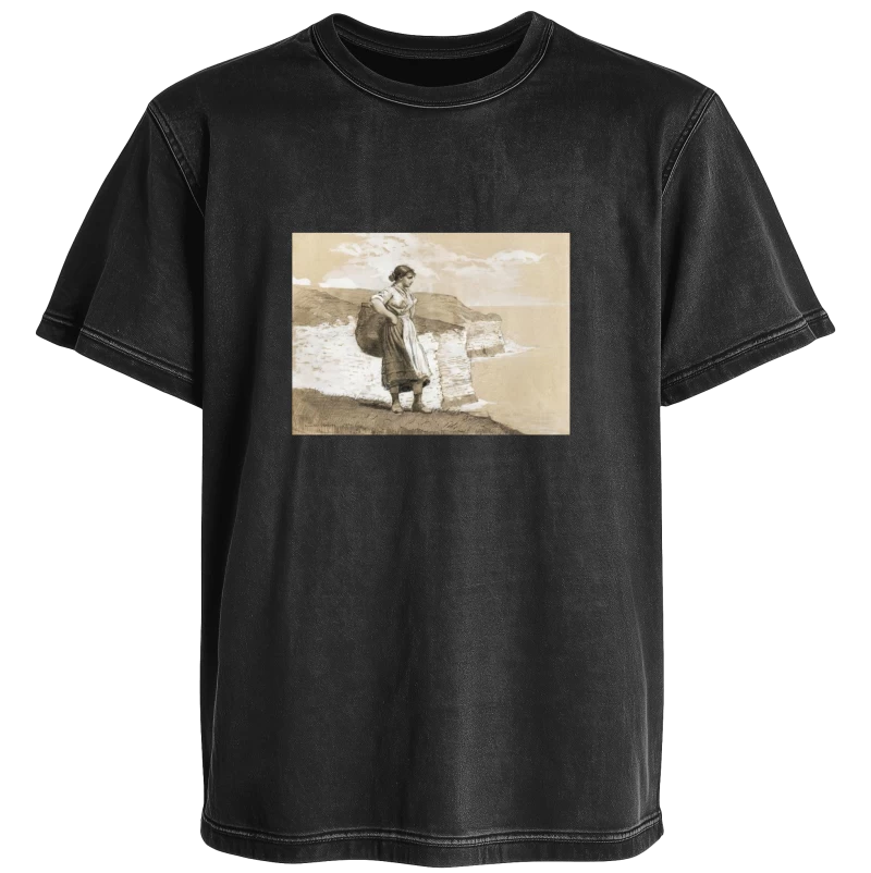 Polera Muchacha con canasto de Winslow Homer (1882) — Arte vintage del mar, acuarela costera, arte clásico americano en tonos tierra