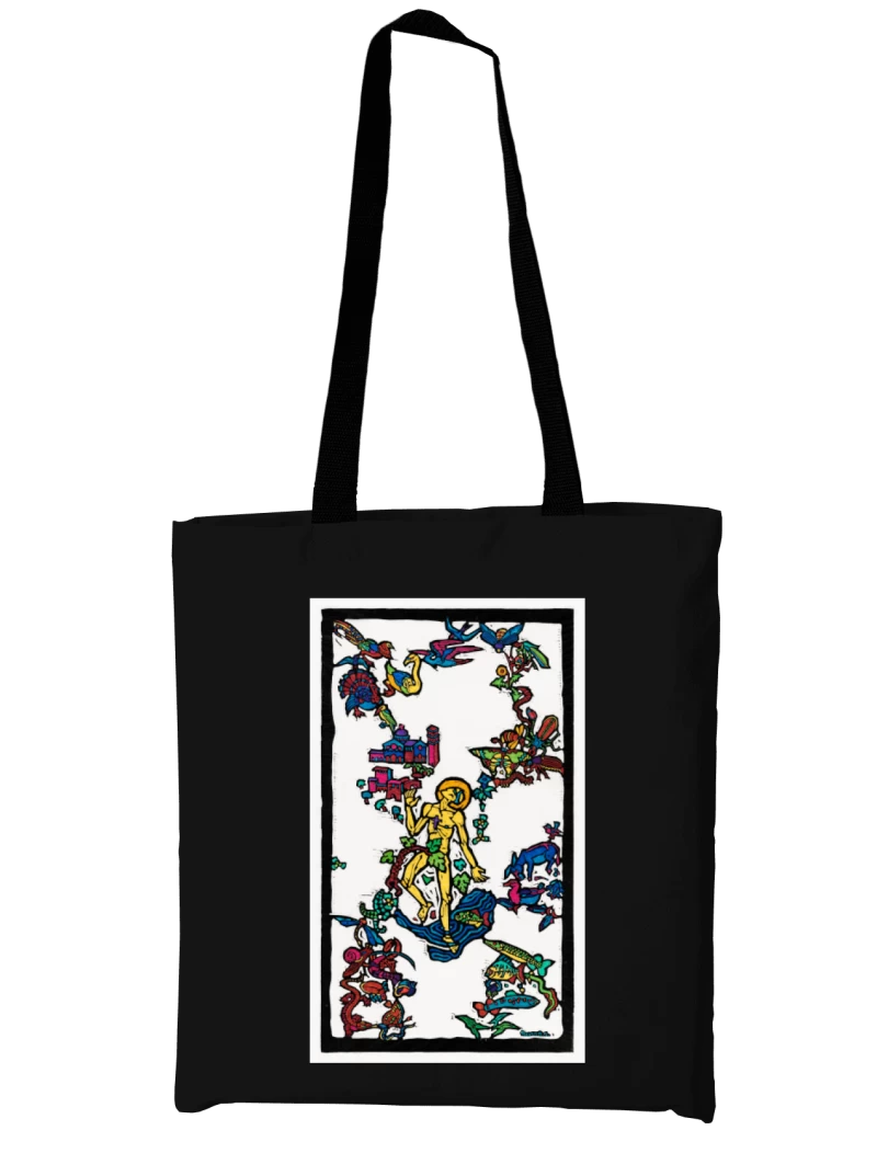 Totebag San Francisco de Asís de Reijer Stolk (1926) — Arte vintage colorido con animales y aves, peces e insectos, diseño vibrante