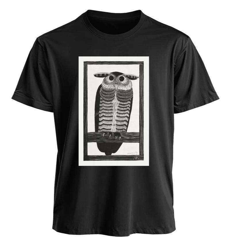 Polera Búho de Samuel Jessurun de Mesquita (1915) — Arte vintage en blanco y negro, aves y naturaleza