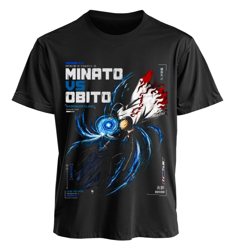 Polera Anime Naruto Minato vs Obito 40x53 | Frente + Manga