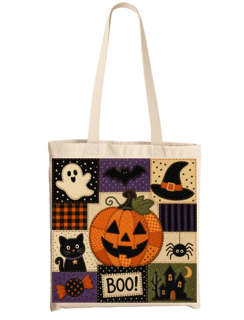 Totebag Imitación Patchwork Calabaza Boo