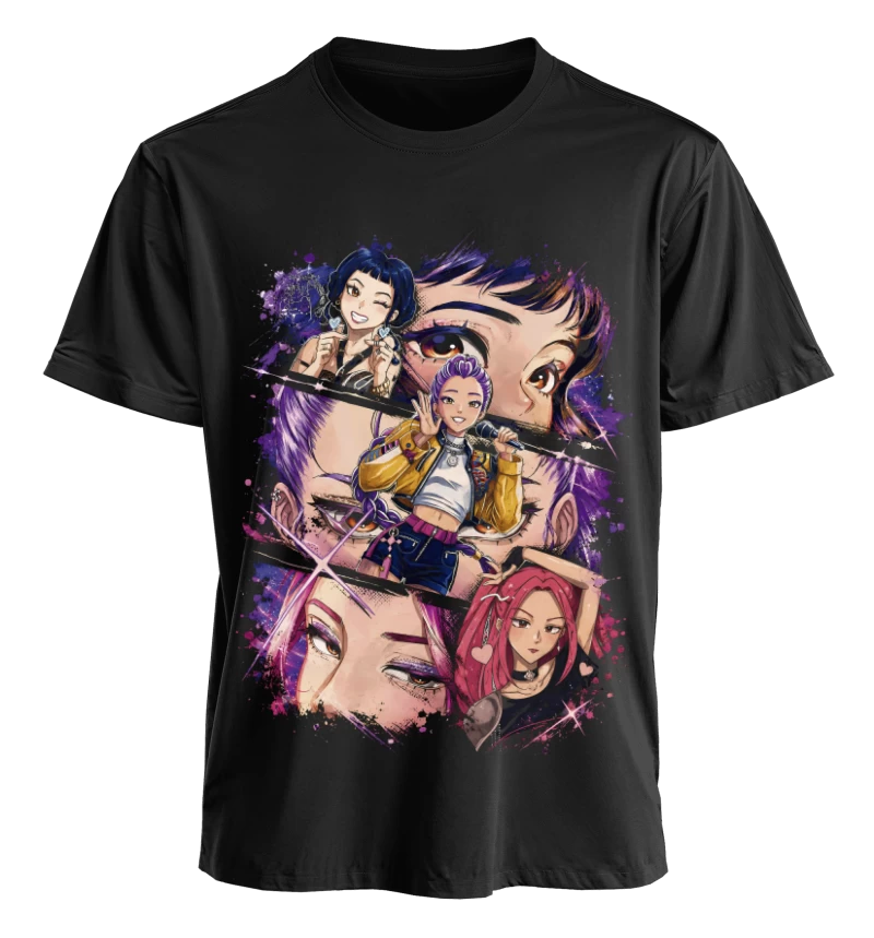 Polera Animación KPop Demon Hunters HUNTR/X | Frente + Espalda Negro