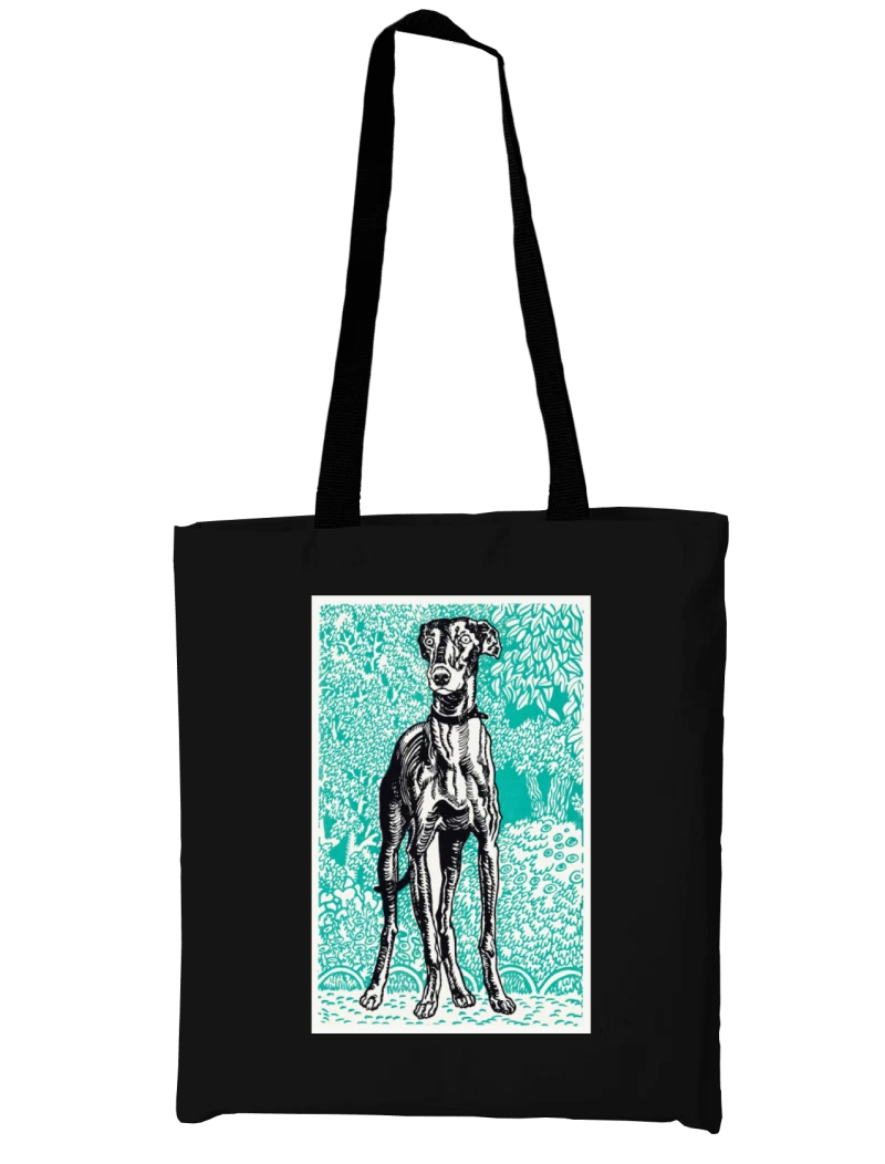 Totebag Galgo de Moriz Jung (1912) — Arte vintage vienés, perro en turquesa y negro, regalo para amantes de los perros