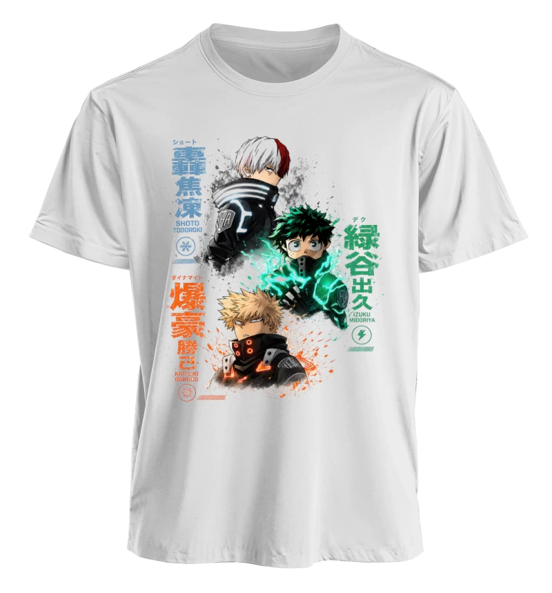 Polera Anime My Hero Academia Deku, Todoroki y Bakugo | Frente