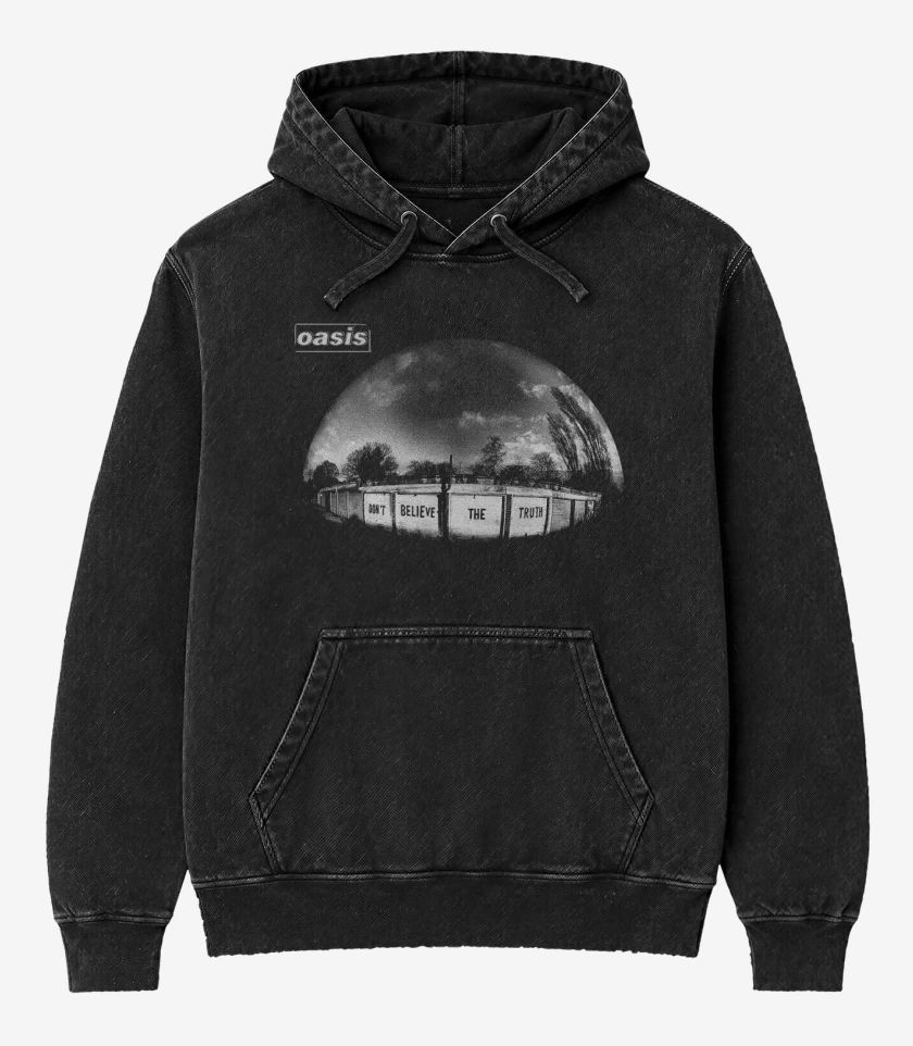 Poleron Canguro Acid Wash Negro de Oasis Dont Believe the Truth