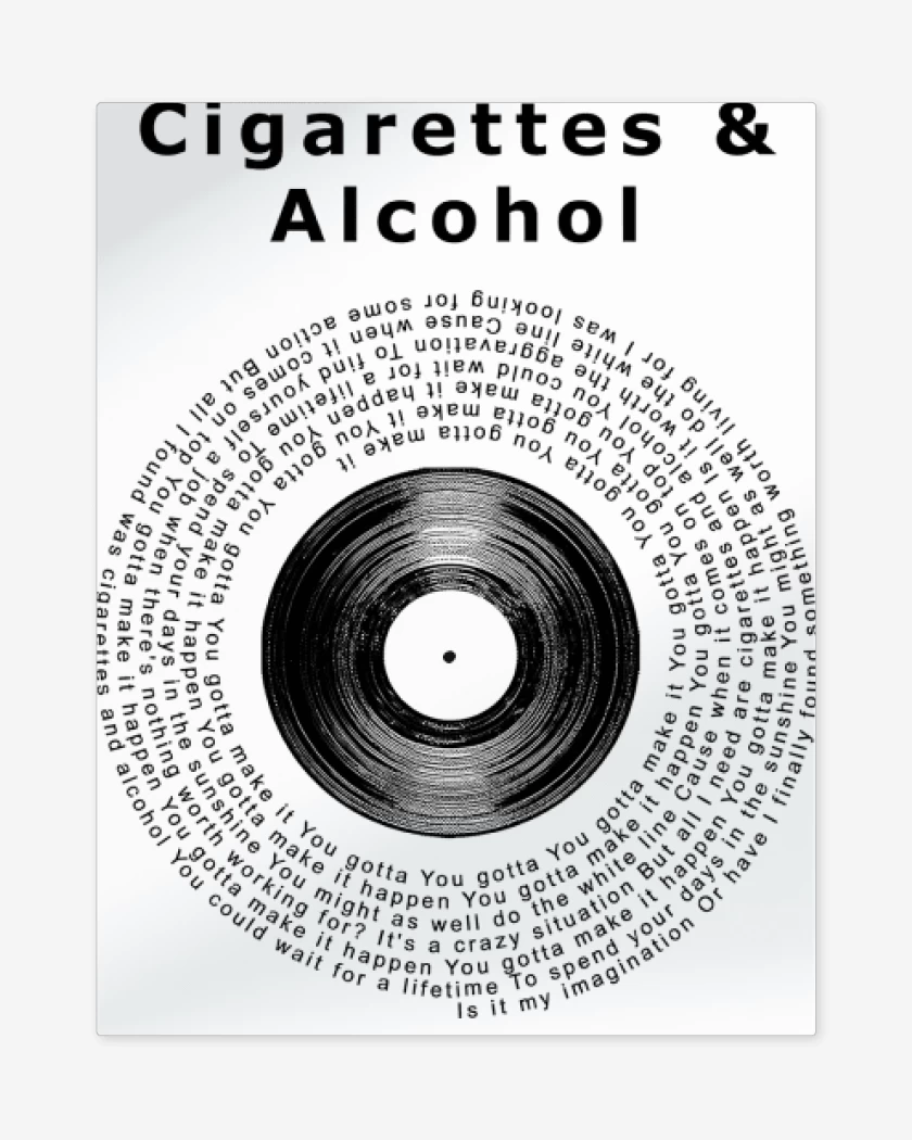 Print metalico Oasis Cigarettes & Alcohol Letra