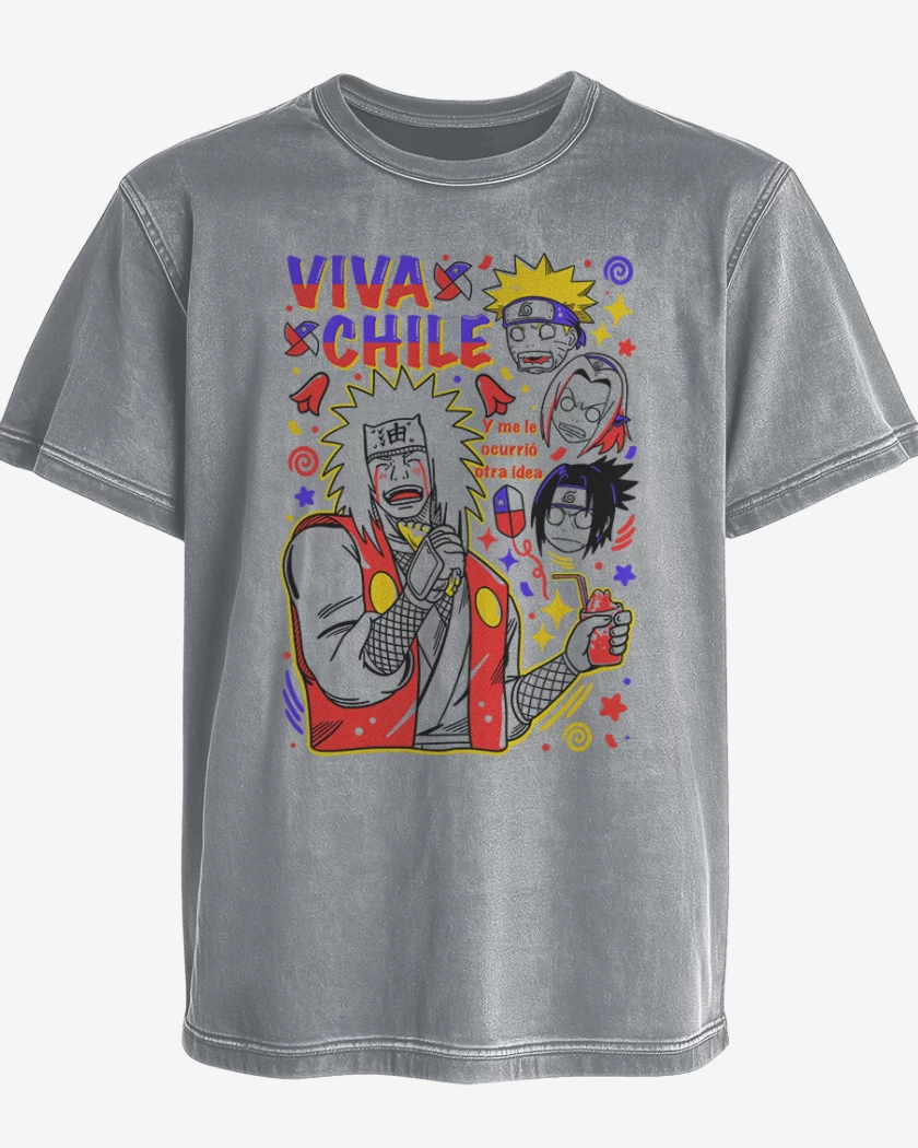 Polera desgastada Gris Melange de Jiraiya viva chile