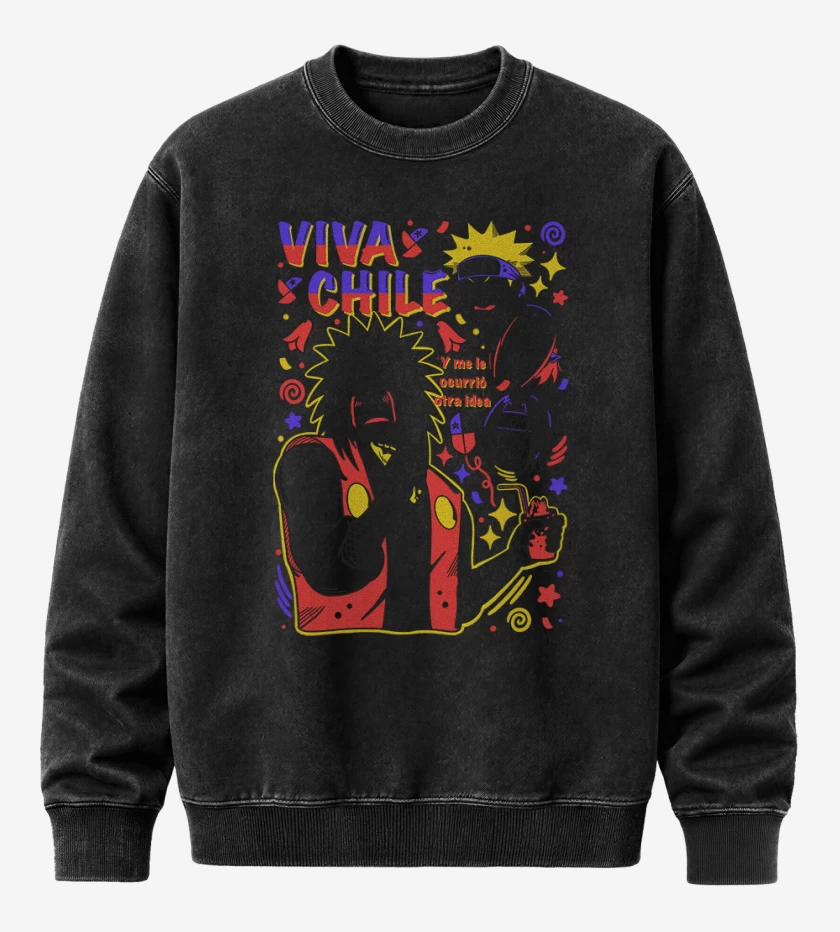 Poleron Polo Acid Wash Negro de Jiraiya viva chile