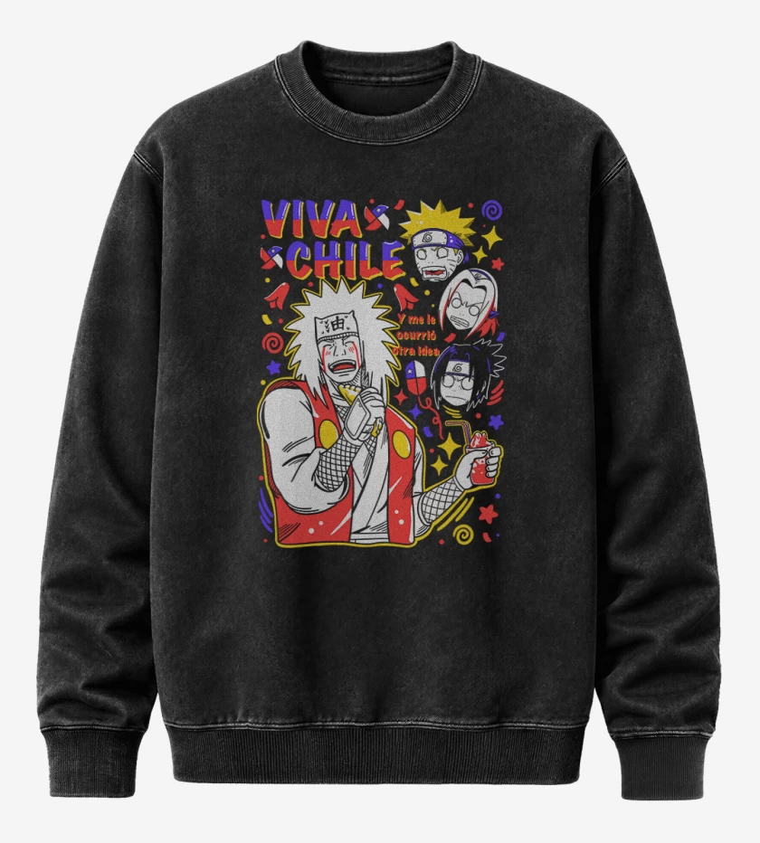 Poleron Polo Acid Wash Negro de Jiraiya viva chile 2