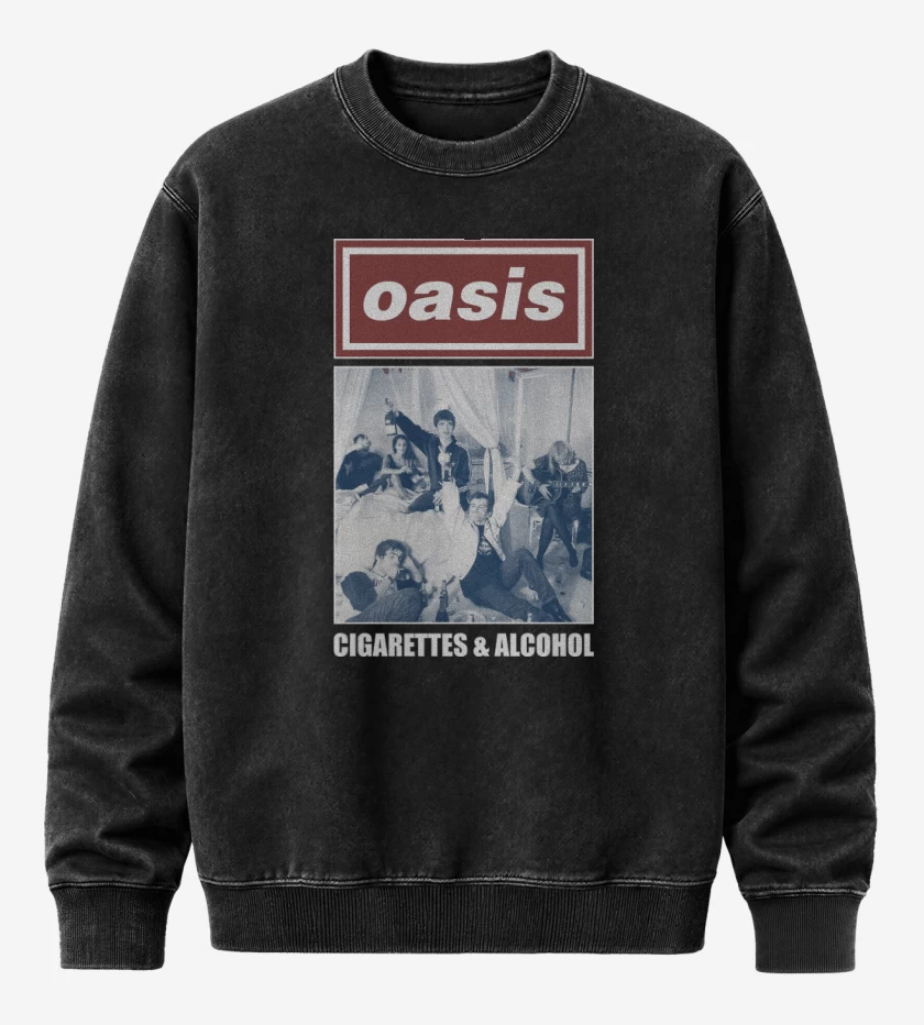 Poleron Polo Acid Wash Negro de Oasis Cigarettes & Alcohol