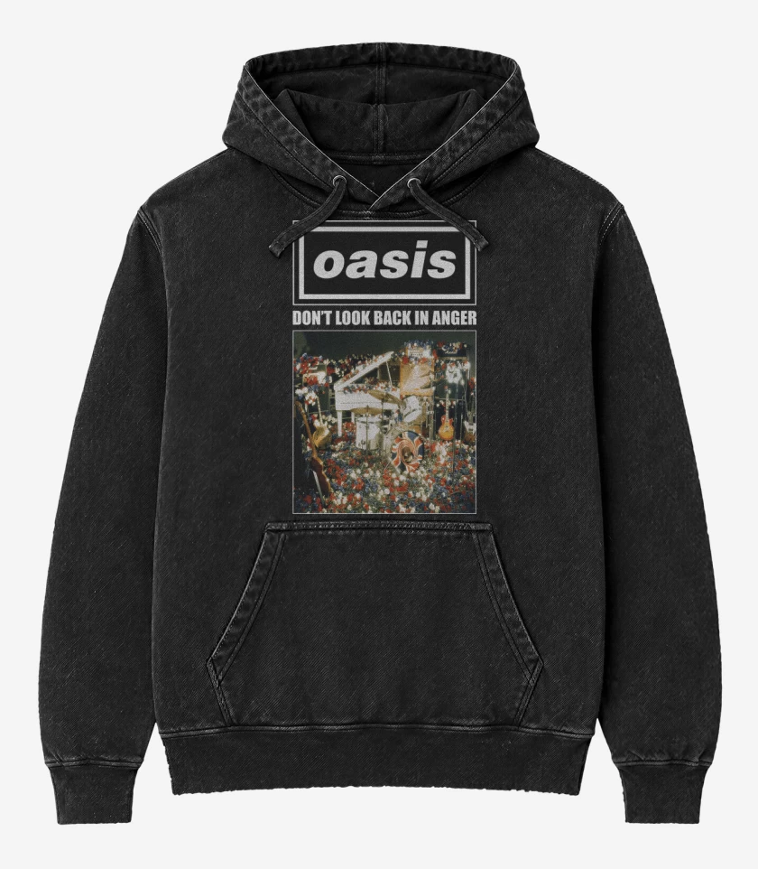 Poleron Canguro Acid Wash Negro de Oasis Dont Look Back in Anger