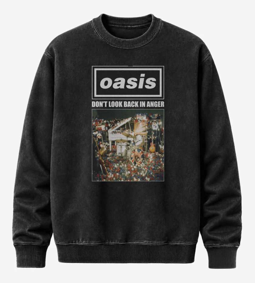 Poleron Polo Acid Wash Negro de Oasis Dont Look Back in Anger
