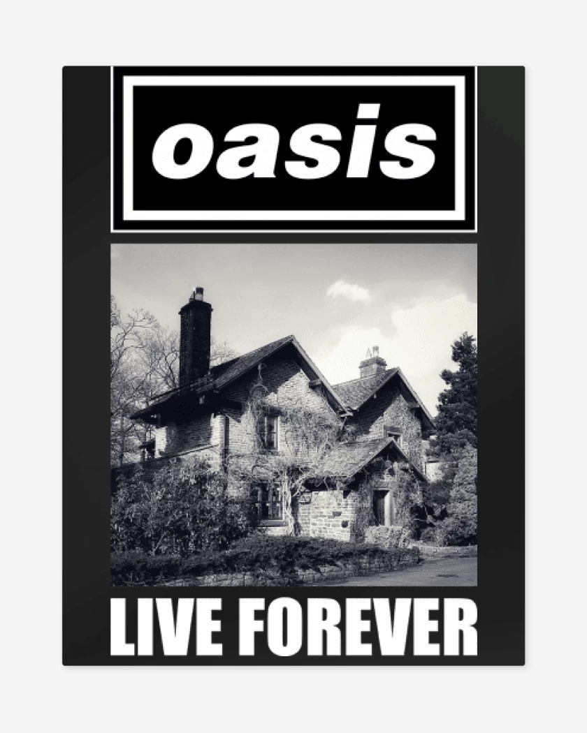 Print metalico Negro de Oasis Live Forever