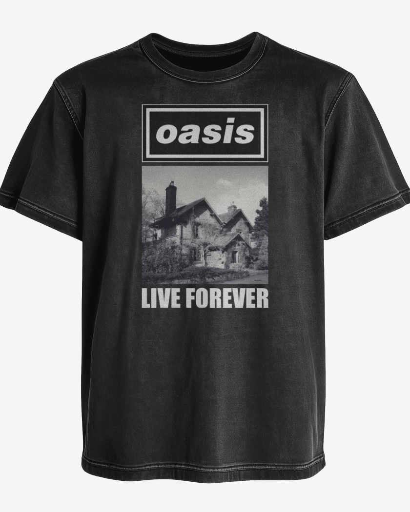 Polera desgastada Negro de Oasis Live Forever