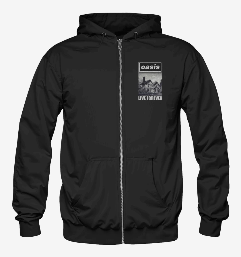 Poleron Canguro con cierre Negro de Oasis Live Forever