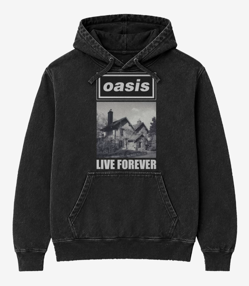 Poleron Canguro Acid Wash Negro de Oasis Live Forever