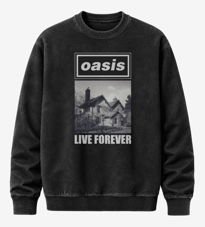 Poleron Polo Acid Wash Negro de Oasis Live Forever