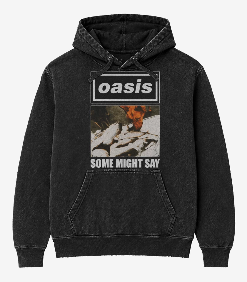 Poleron Canguro Acid Wash Negro de Oasis Some Might Say