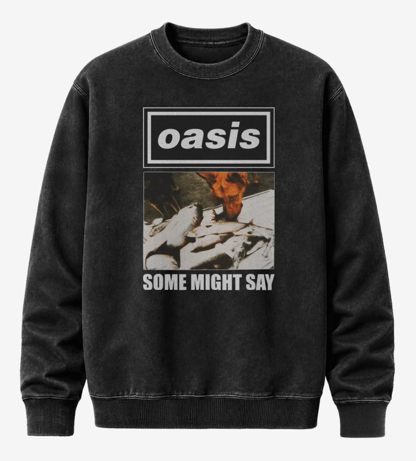 Poleron Polo Acid Wash Negro de Oasis Some Might Say