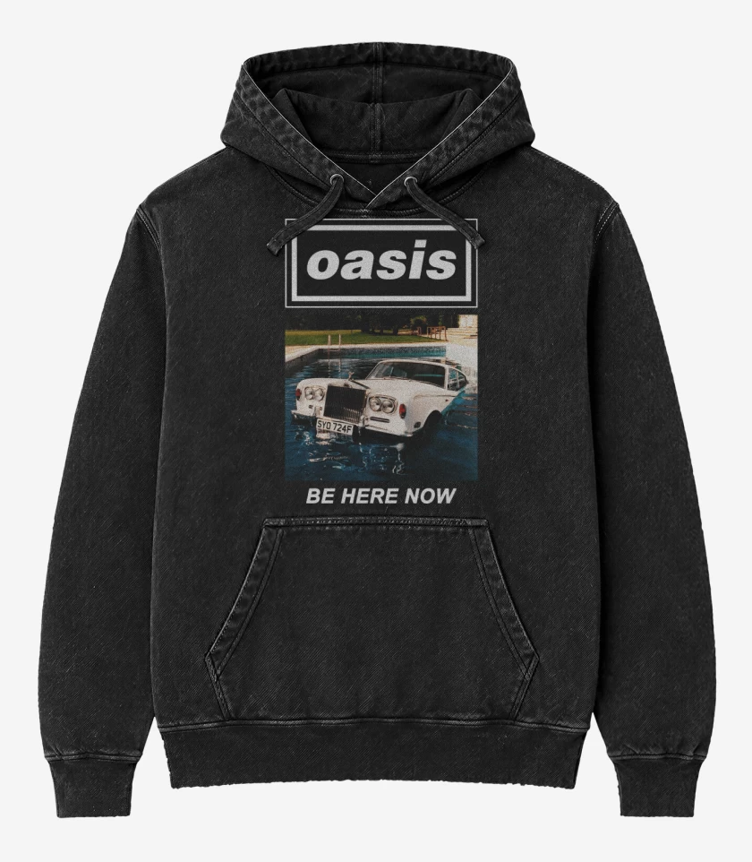 Poleron Canguro Acid Wash Negro de Oasis Be Here Now II