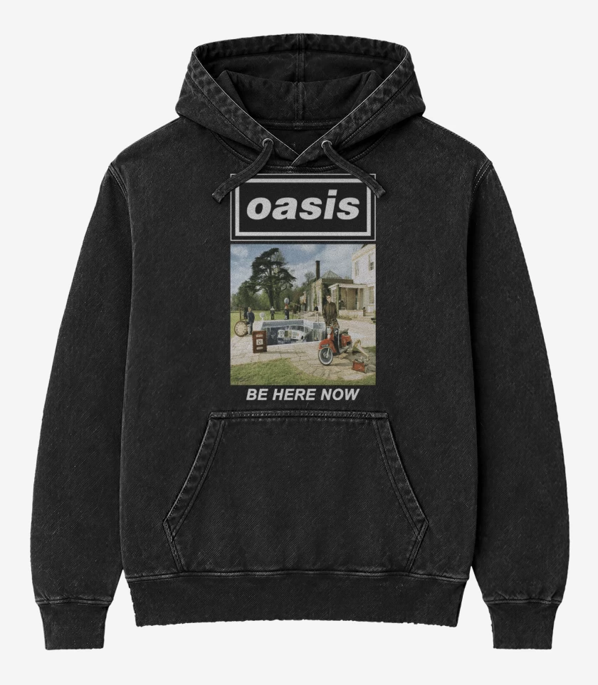 Poleron Canguro Acid Wash Negro de Oasis Be Here Now