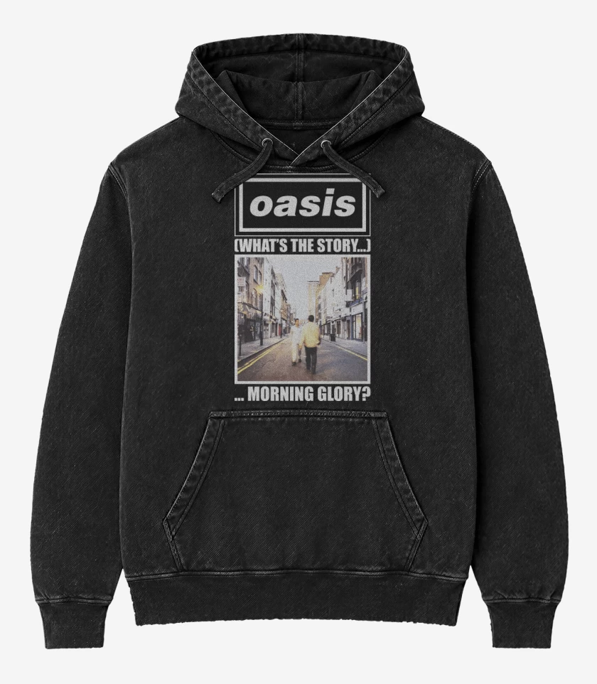 Poleron Canguro Acid Wash Negro de Oasis Whats The Story Morning Glory