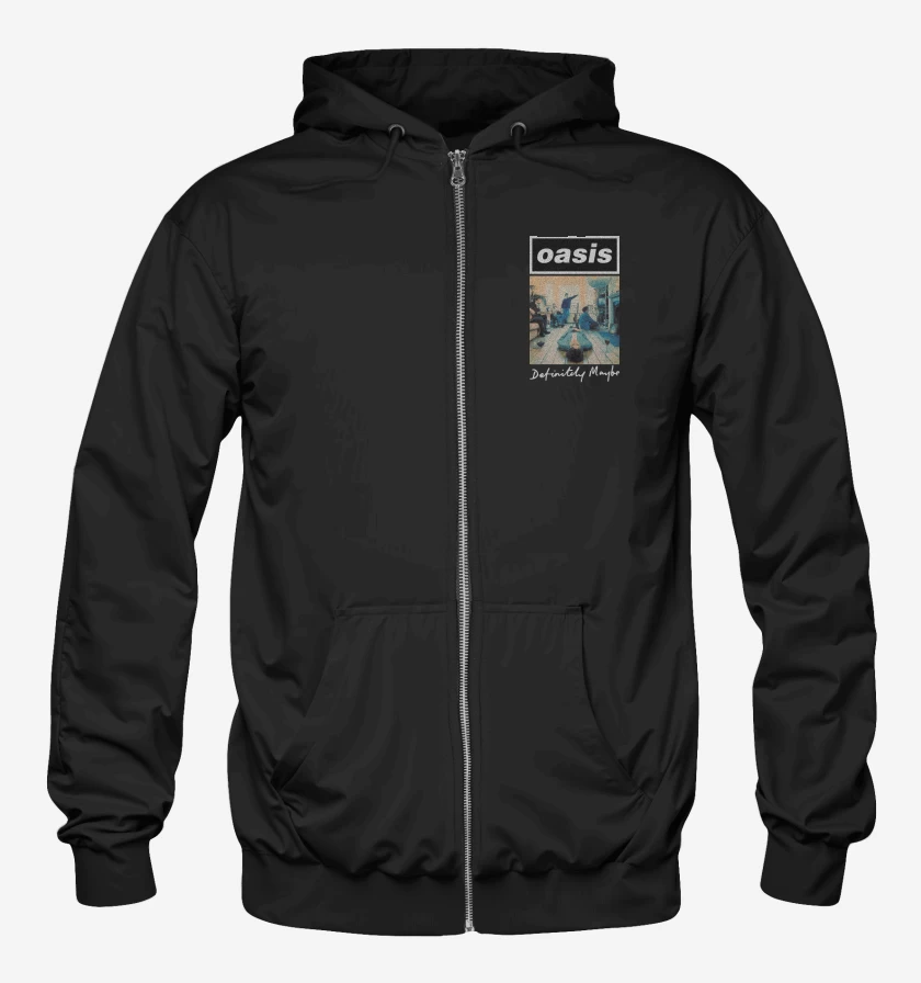 Poleron Canguro con cierre Negro de Oasis Definitely Maybe